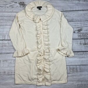 VTG SOFIACASHMERE Sweater Button Cardigan Tunic Ruffled Sz XL 100% Neiman Marcus